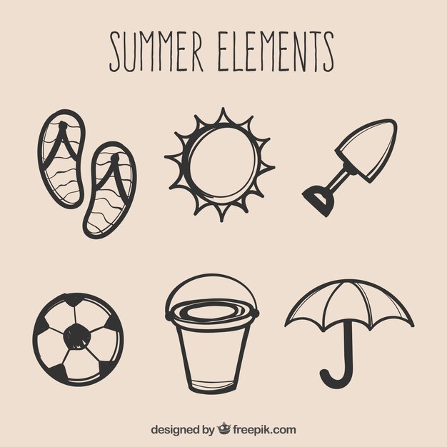 Hand-drawn summer element collection