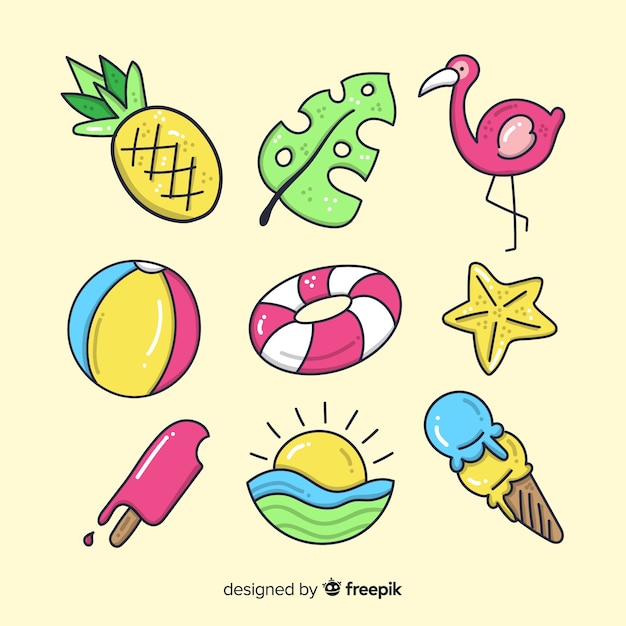 Free vector hand drawn summer element collection