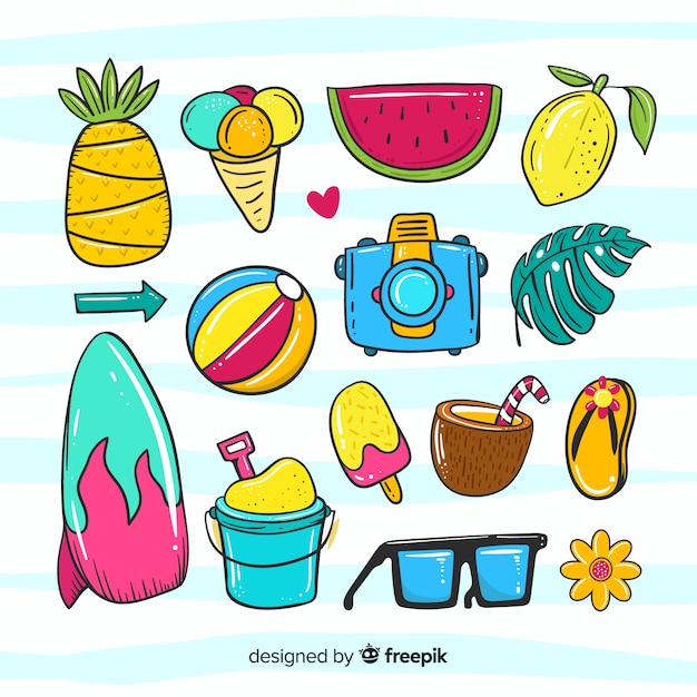 Free vector hand drawn summer element collection