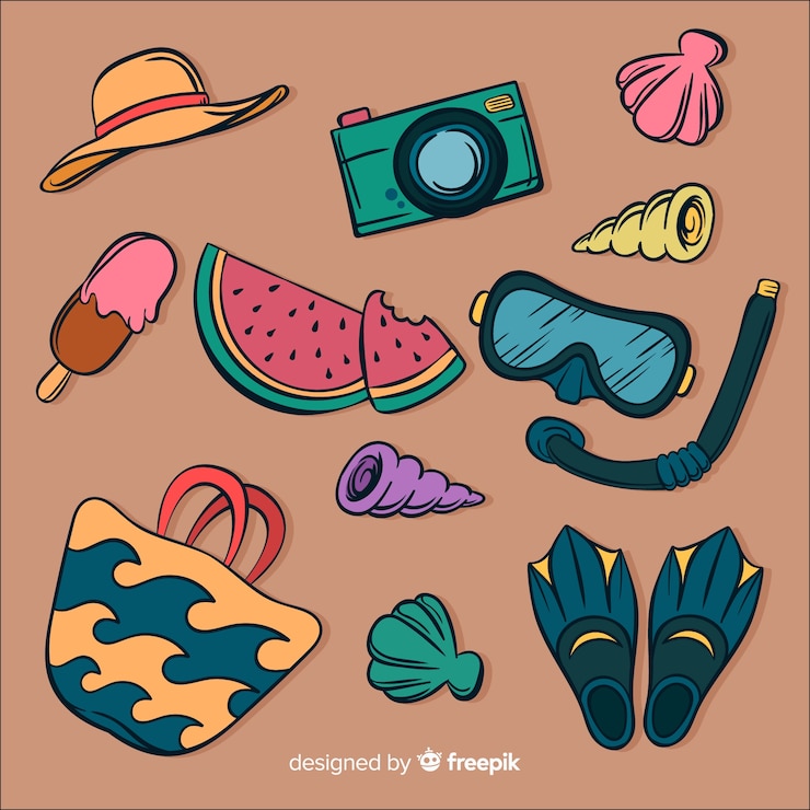 Free Vector hand drawn summer element collection