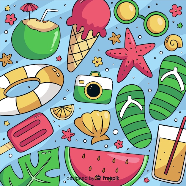 Free vector hand drawn summer element collection