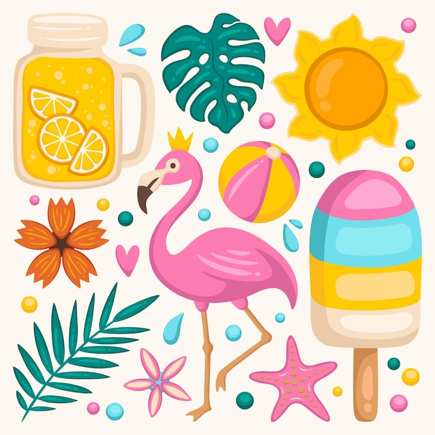 Free vector hand drawn summer elements collection