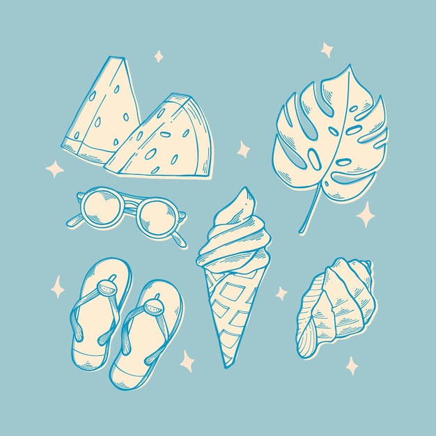 Free vector hand drawn summer elements collection