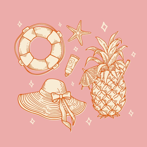 Free vector hand drawn summer elements collection