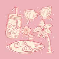 Free vector hand drawn summer elements collection