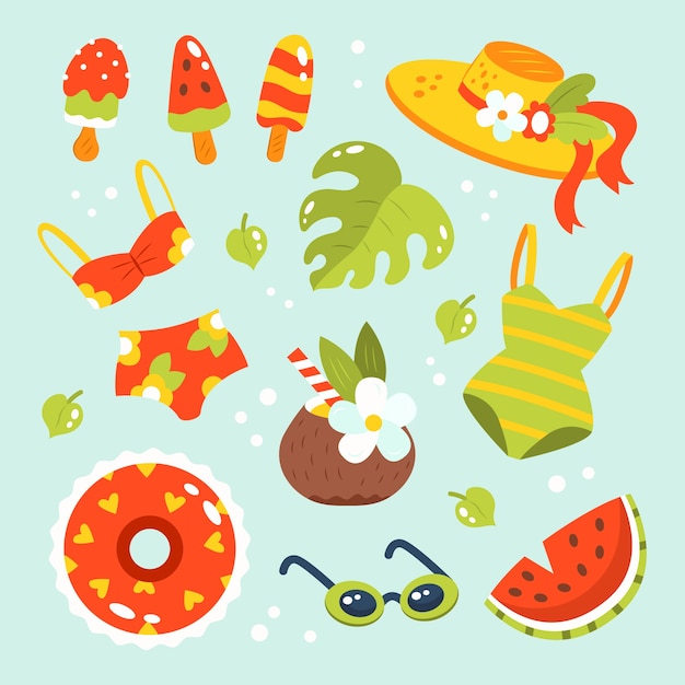 Free vector hand drawn summer elements collection