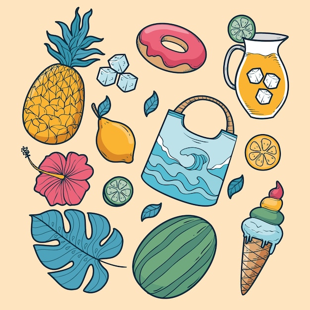 Free vector hand drawn summer elements collection