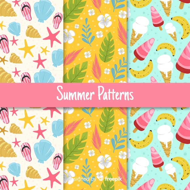 Hand drawn summer elements pattern collection