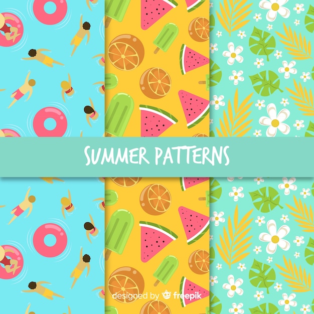 Hand drawn summer elements pattern collection