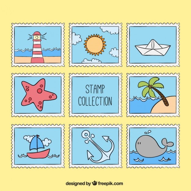 Elementi disegnati a mano summer stamps