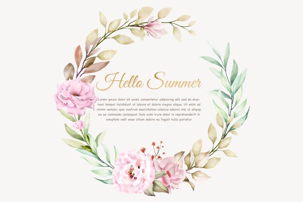 손으로 그린 여름 꽃 화환과 배경 디자인
