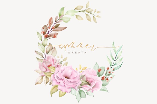 手描きの夏の花の花輪と背景デザイン