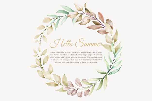 手描きの夏の花の花輪と背景デザイン