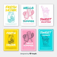 Free vector hand drawn summer food card pack