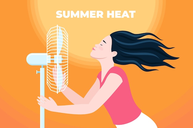 Hand drawn summer heat background with fan
