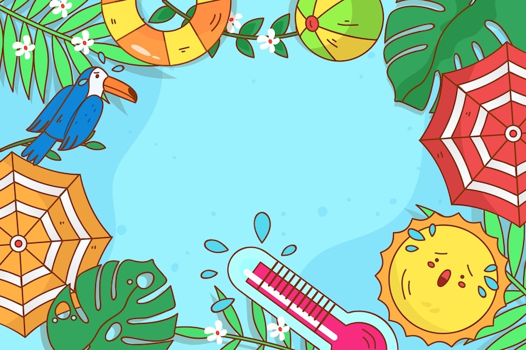 無料Vector 手描きの夏の暑さの背景にオオハシと葉