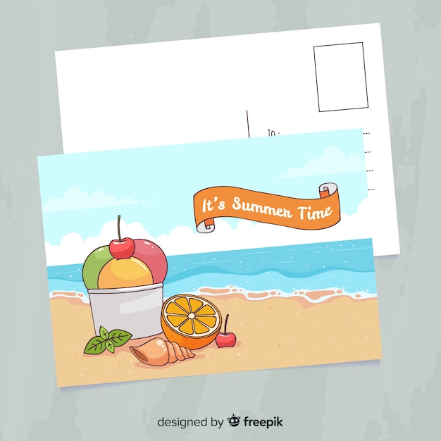 Hand drawn summer holiday postcard template