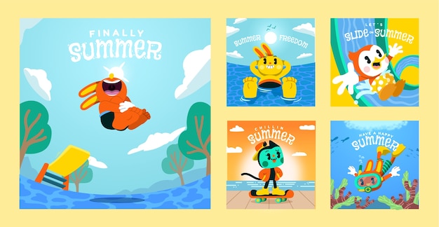 Free vector hand drawn summer instagram post collection