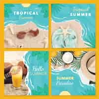 Free vector hand drawn summer instagram posts collection with photo