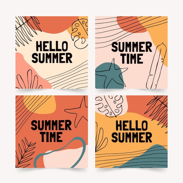 Hand drawn summer instagram posts collection