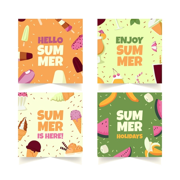 Free vector hand drawn summer instagram posts collection