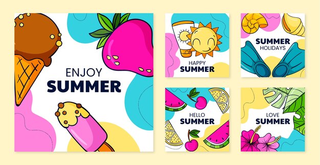 Hand drawn summer instagram posts collection