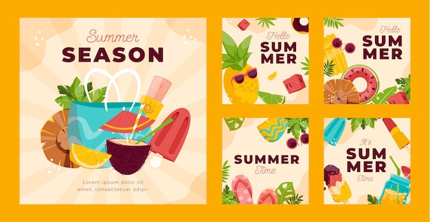 Free vector hand drawn summer instagram posts collection