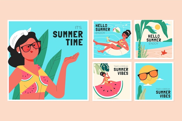 Hand drawn summer instagram posts collection