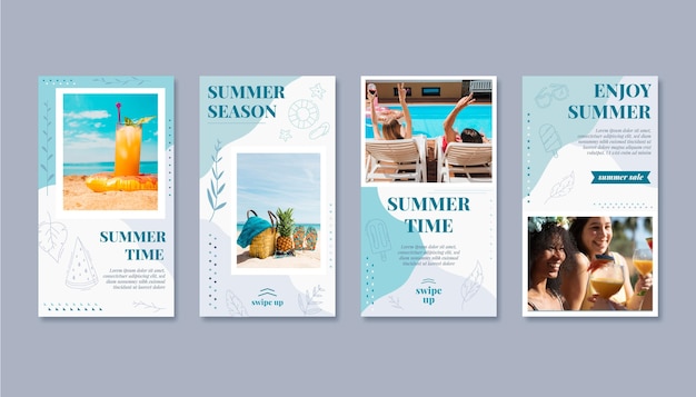 Free vector hand drawn summer instagram stories collection with photo