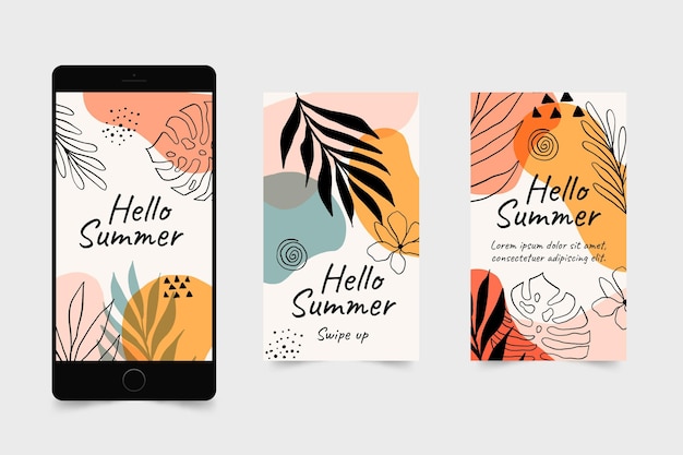 Free vector hand drawn summer instagram stories collection