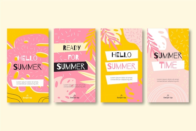 Free vector hand drawn summer instagram stories collection