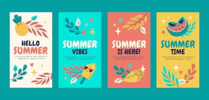 Free vector hand drawn summer instagram stories collection