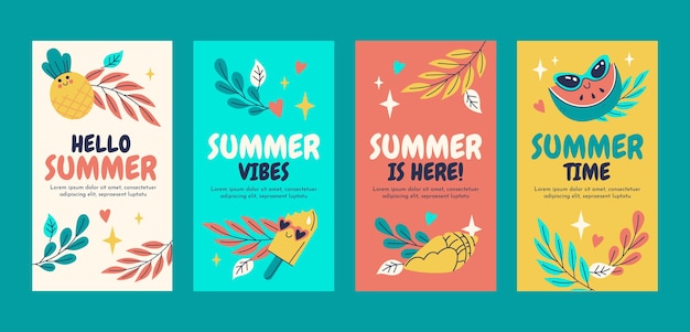 Коллекция рисованной летних историй instagram