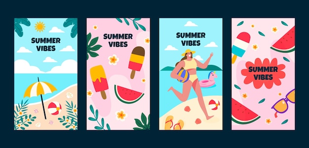 Бесплатное векторное изображение Коллекция рисованной летних историй instagram