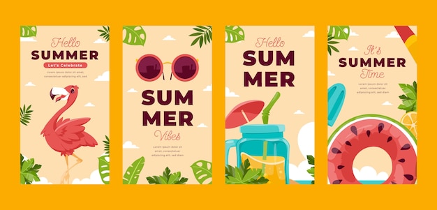 Hand drawn summer instagram story collection