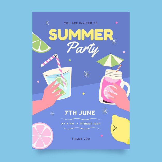 Hand drawn summer invitation template