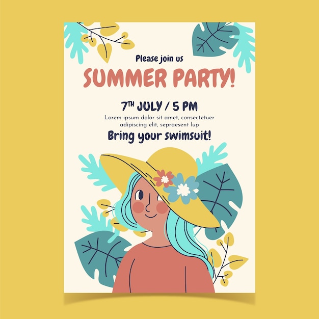 Free vector hand drawn summer invitation template