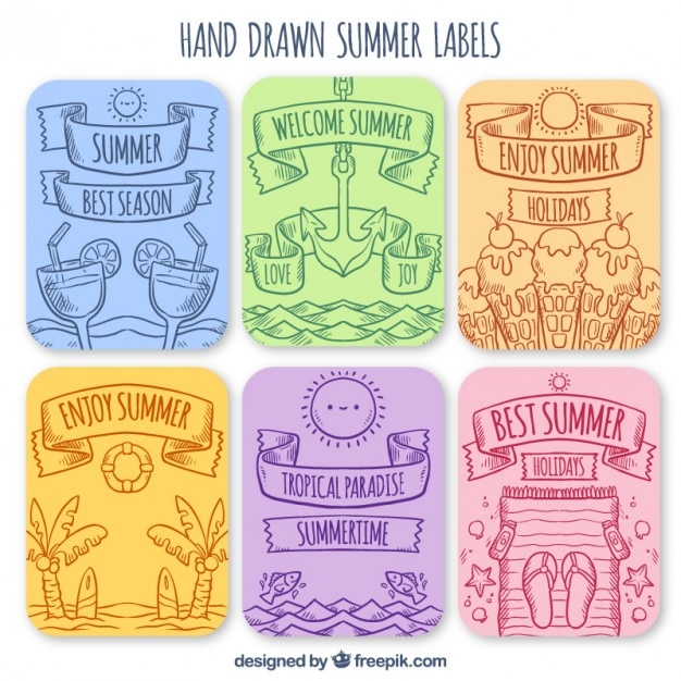 Free vector hand drawn summer labels pack