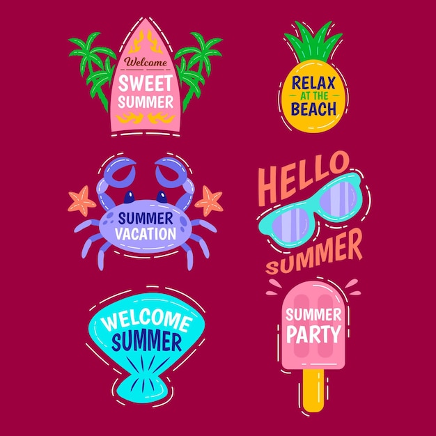 Free vector hand drawn summer labels pack