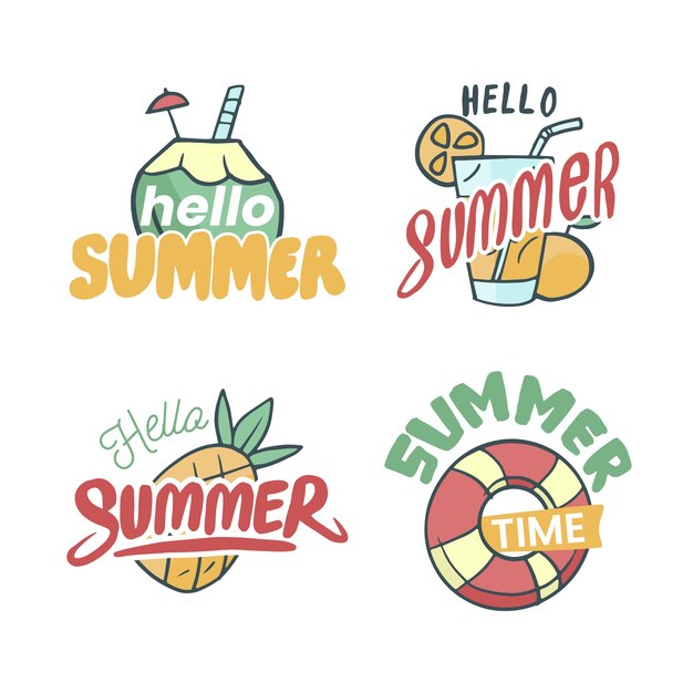 Free vector hand-drawn summer labels theme