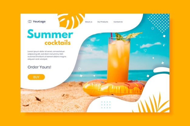 Hand drawn summer landing page template with photo