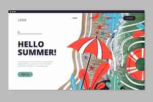 Vettore gratuito modello di pagina di destinazione estiva disegnata a mano con foto