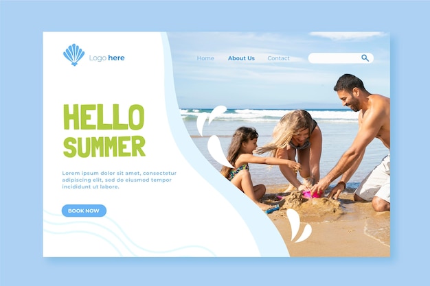 Free vector hand drawn summer landing page template