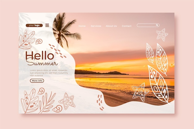 Free vector hand drawn summer landing page template