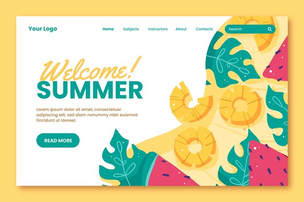 Hand drawn summer landing page template