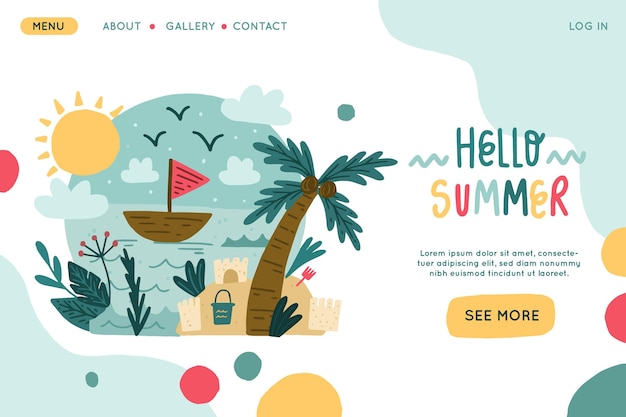 Hand drawn summer landing page template