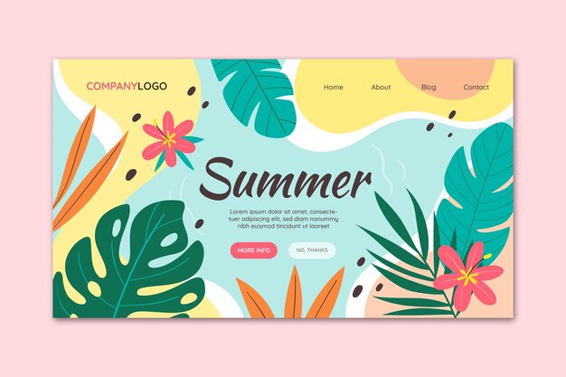 Hand drawn summer landing page template