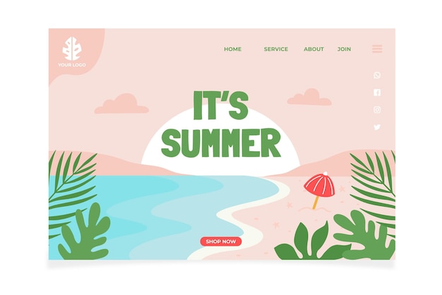 Hand drawn summer landing page template