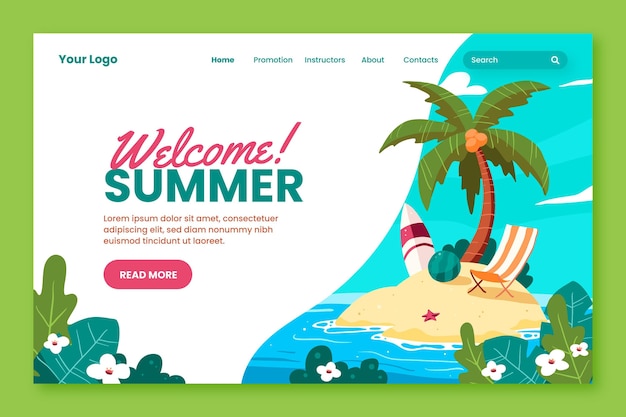 Free vector hand drawn summer landing page template