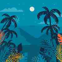 Free vector hand drawn summer night illustration with trees